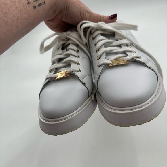 Lauren Ralph Lauren White Angeline IV Action Leather Sneakers Gold Accents Sz 9